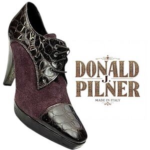 Donald J Pliner Haiden Plum Croc Embossed Suede Oxford Heels Pumps 7.5